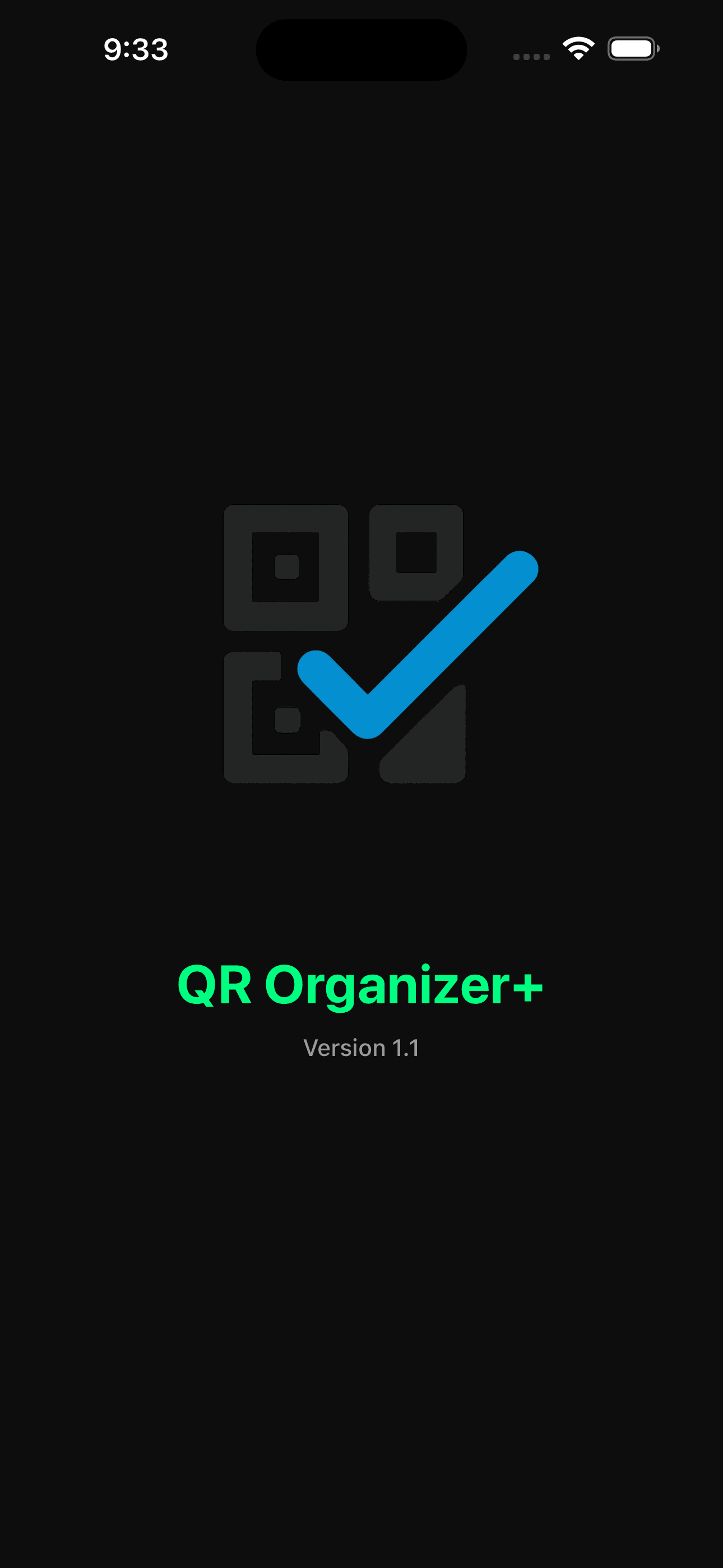 QR Organizer+ app screenshot 1 showing the QR code management interface