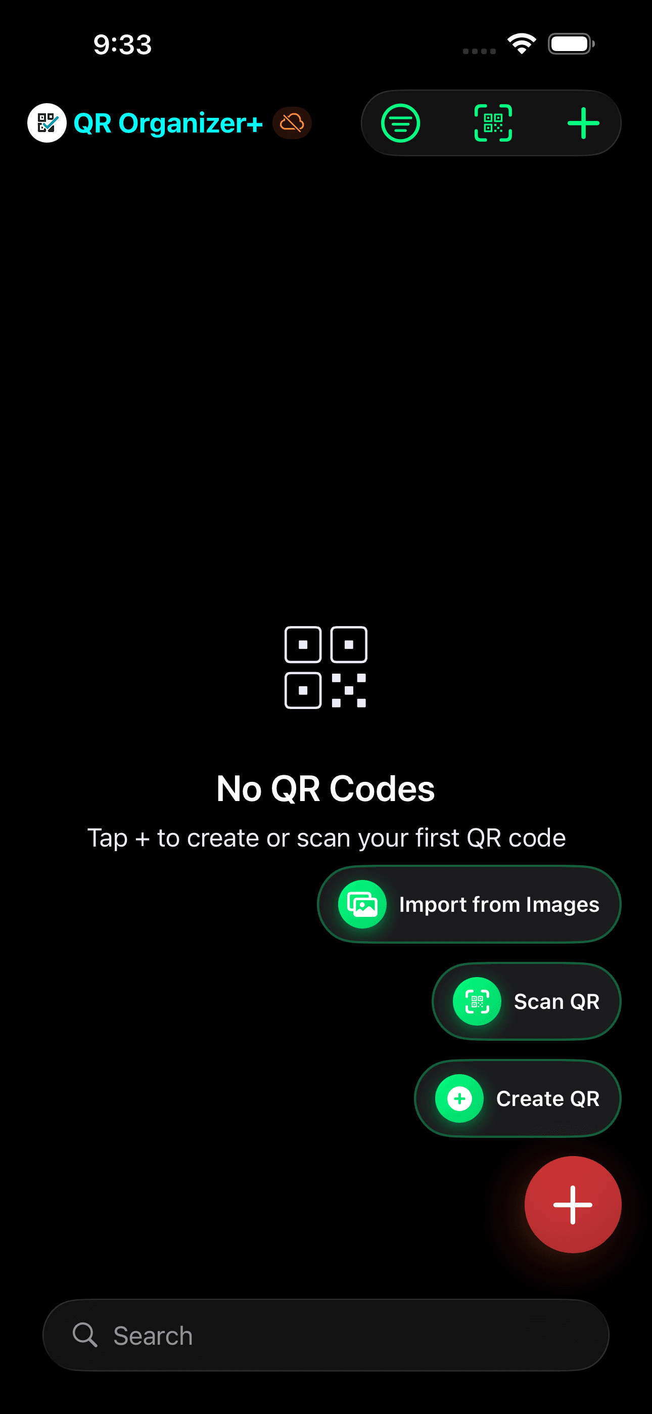 QR Organizer+ app screenshot 3 showing the QR code management interface
