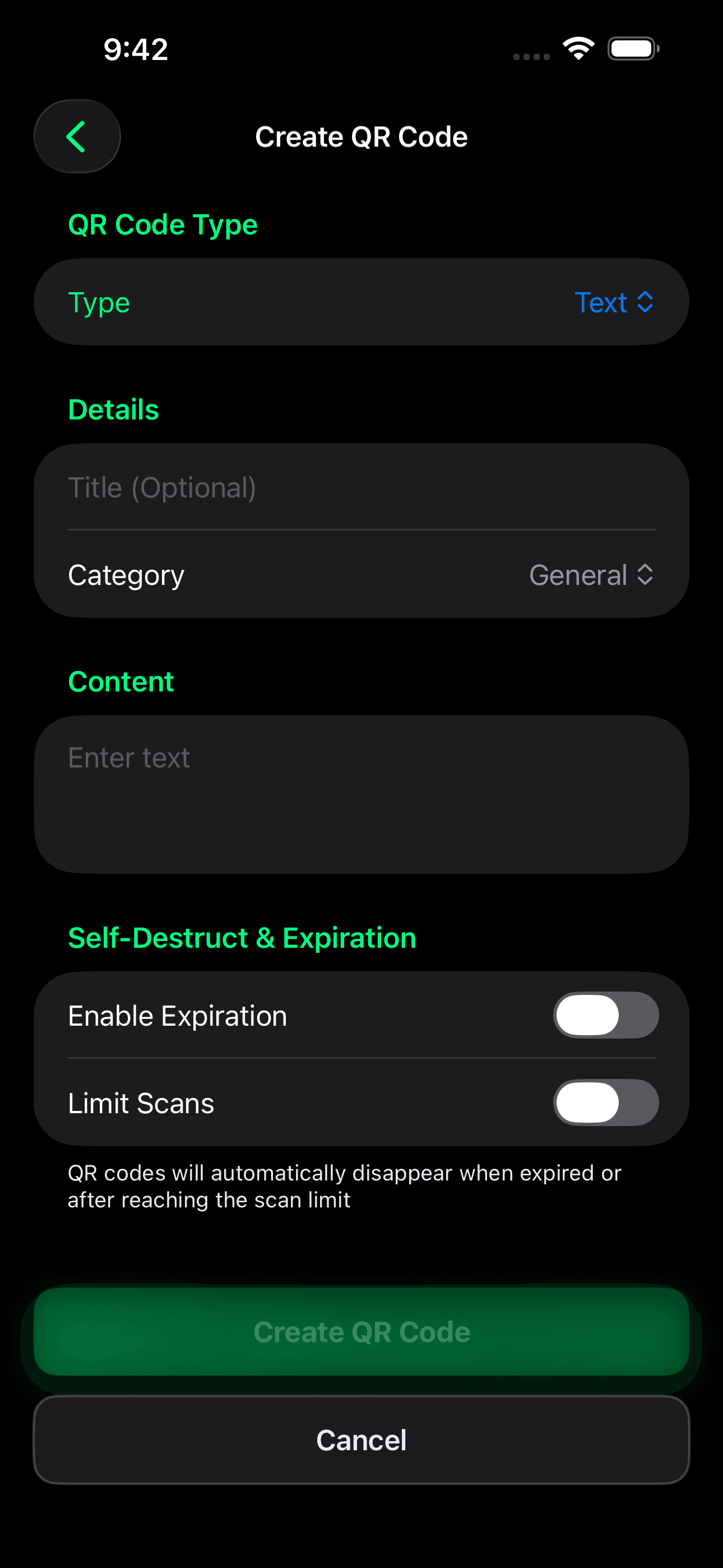 QR Organizer+ app screenshot 5 showing the QR code management interface